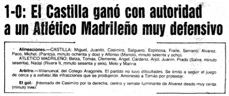 Debut de Michel con el Castilla ante el Atlético Madrileño