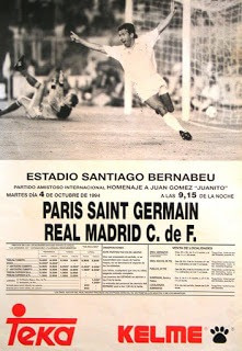 Cartel del Partido Homenaje a Juanito entre el Real Madrid y el Paris Saint-Germain (PSG)