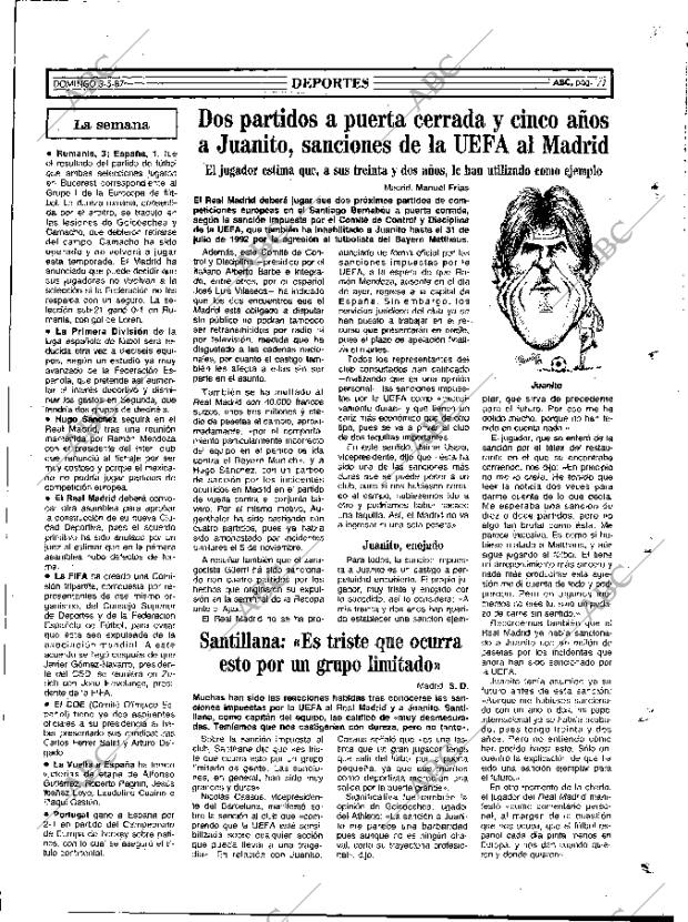 Articulo de ABC sobre la Sanción impuesta al Real Madrid y a Juanito.