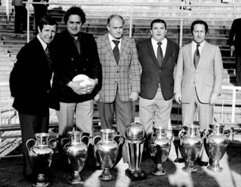 Kopa, Rial, Di Stéfano, Puskás y Gento en el 75 aniversario del Real Madrid