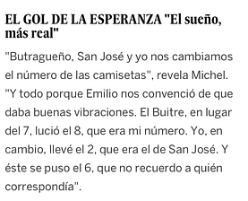Butragueño, ´San Jose y Michel se cambiaban los dorsales para que les diera suerte.