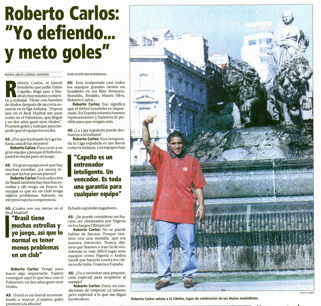 Entrevista a Roberto Carlos al poco haber fichado por el Real Madrid.