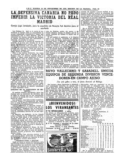 Crónica del Partido Las Palmas 1 Madrid 2. 14 de Septiembre de 1958. Debut de Puskás.