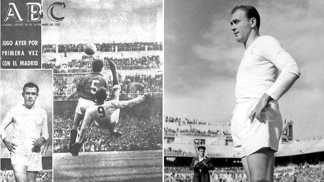 Portada de ABC del 24-9-1953, con el debut de Alfredo Di Stéfano con el Madrid. A la derecha, el astro argentino posa en Chamartín antes del amistoso frente al Nancy francés