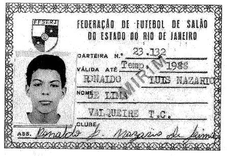 Carnet de Ronaldo de la Federación de Fútbol Sala de Rio de Janeiro